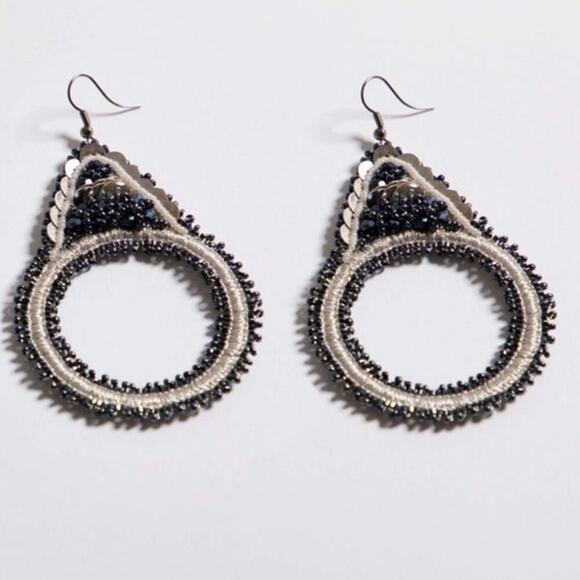 Lori Weitzner Luna Statement Earrings Midnight Drop Circular Artisan Boho - Picture 8 of 8